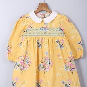 Beebay Girls Yellow Floral Peter Pan Collar A-Line Dress